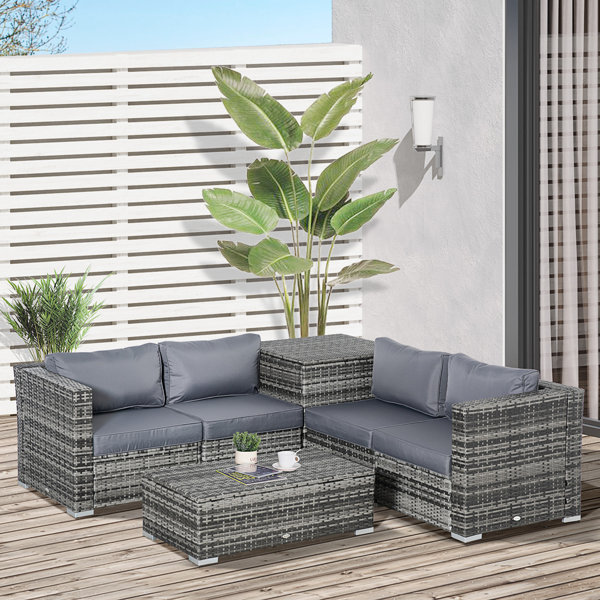 Ebern Designs Sitzer Lounge Set Excell Aus Rattan Mit Polster